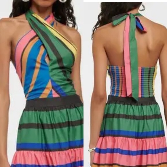 STAUD Kai Striped Halter-neck Cotton Top Size S $179 - Picture 5 of 7